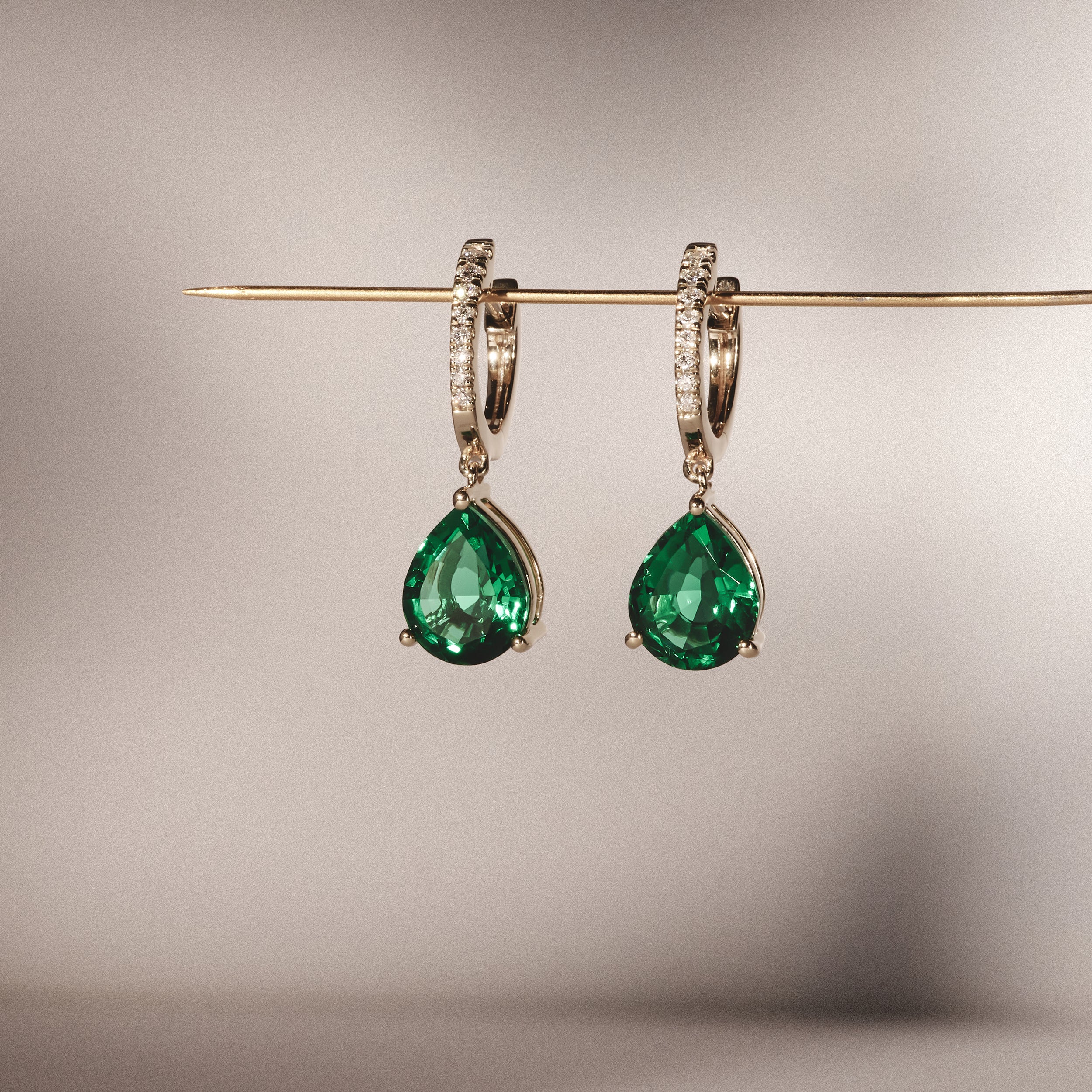 Astra 4.60ct Lab Emerald and Diamond Drop Pear Cut Earrings in 18K Gold Vermeil